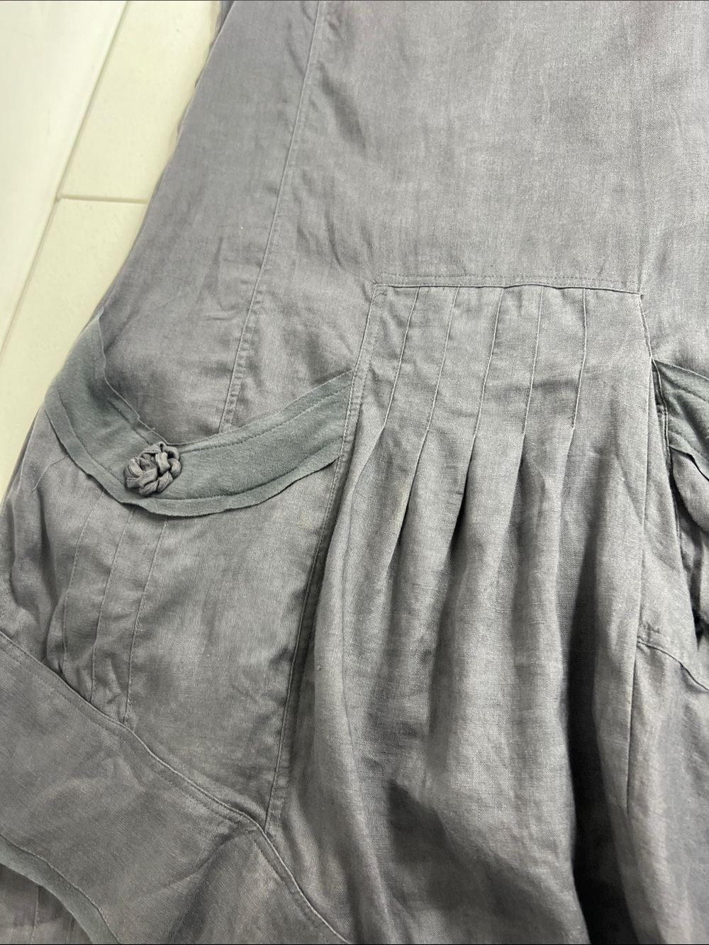 Animale Sz 8 Linen Dress Taupe/Gray Drop Waist Asymmetrical Hem Pockets - Picture 6 of 16